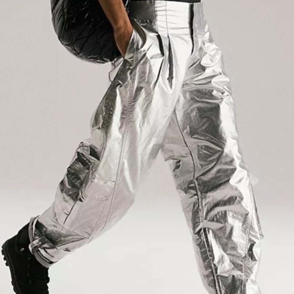 FP Movement by Free People Silver Metallic Cargo Pants – Size M